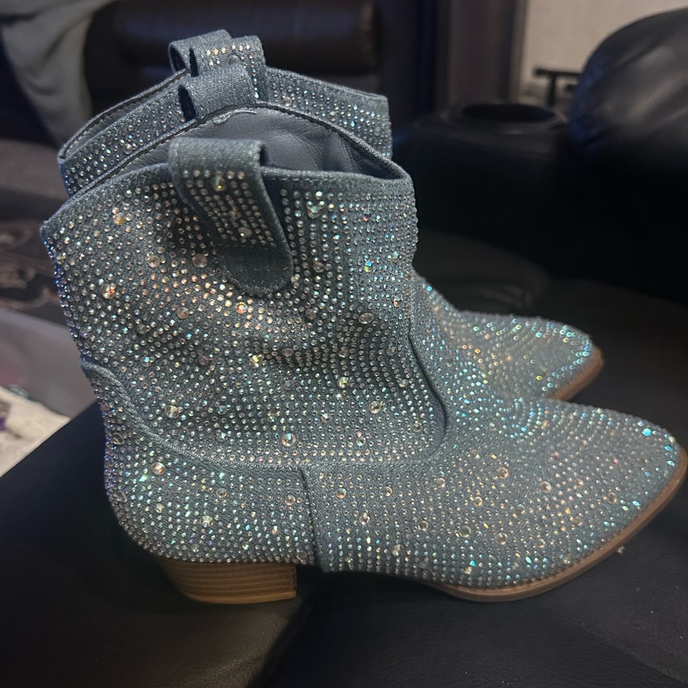 Blue Rhinestone Ankle Boots - Picture 4 of 5